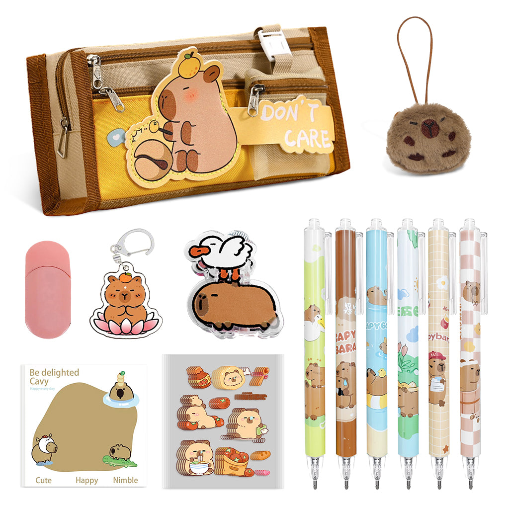 Climberty Capybara Stationery Set for Students & School Gift, 64 Pcs Adorable Cartoon Supplies with Pens, Pencil Bag, Stickers, Correction Tape, Sticky Notes & Capybara Backpack Charm Climberty Capybara Stationery Set for Students & School Gift, 64 Pcs Adorable Cartoon Supplies with Pens, Pencil Bag, Stickers, Correction Tape, Sticky Notes & Capybara Backpack Charm